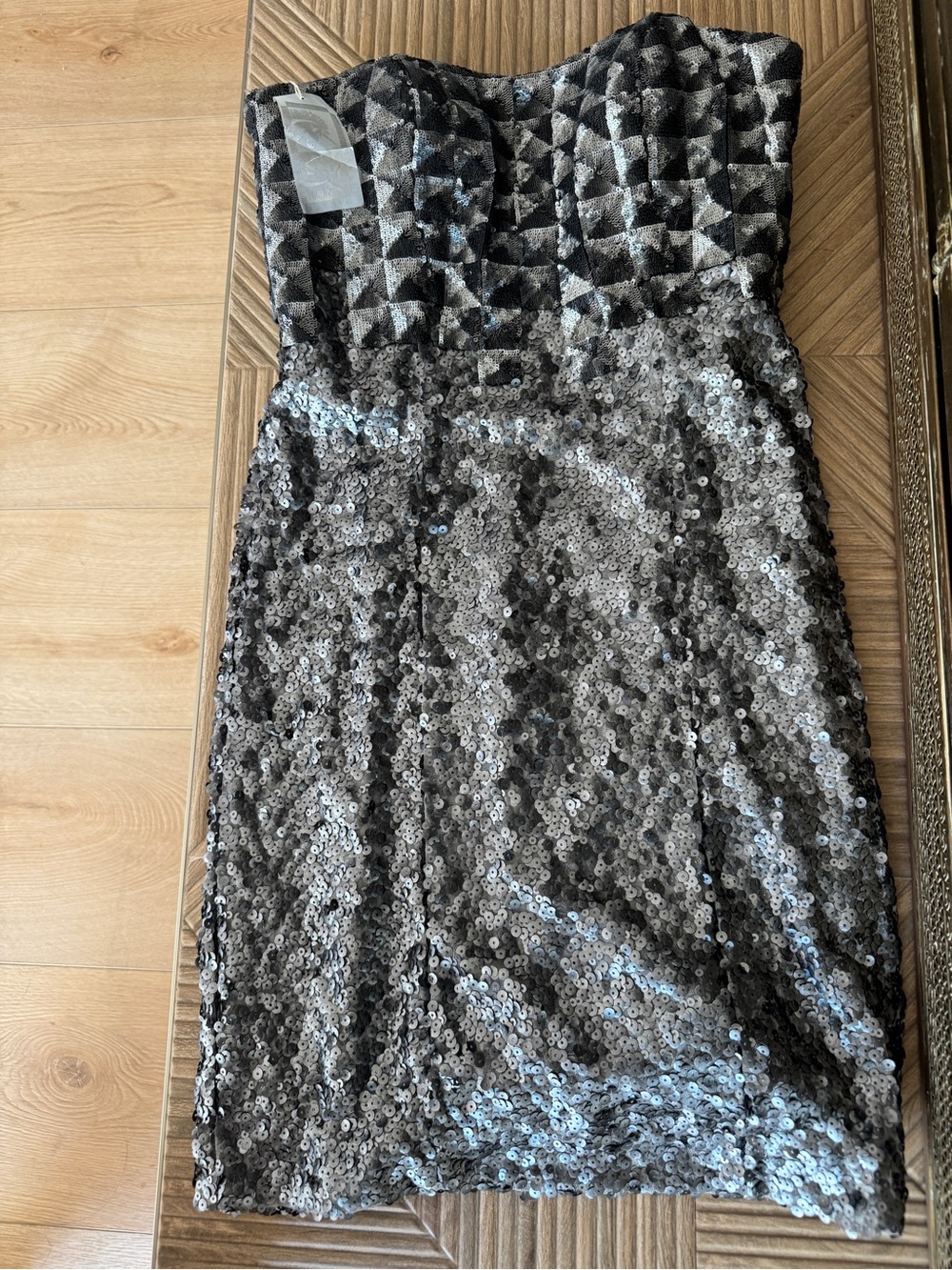 Strapless Sequin Alberto Makali Cocktail Dress - Silver/Metallic Gray